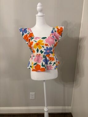 Floral Square-Neck Peplum Top - Multicolor